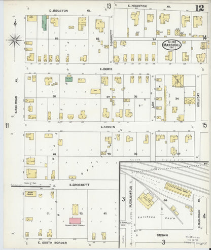 Sanborn Fire Insurance Map from Marshall, Harrison County, Texas (1904), Sheet #0012 - Complete Map Set gallery image, historic Sanborn map, vintage wall art, Texas Texas