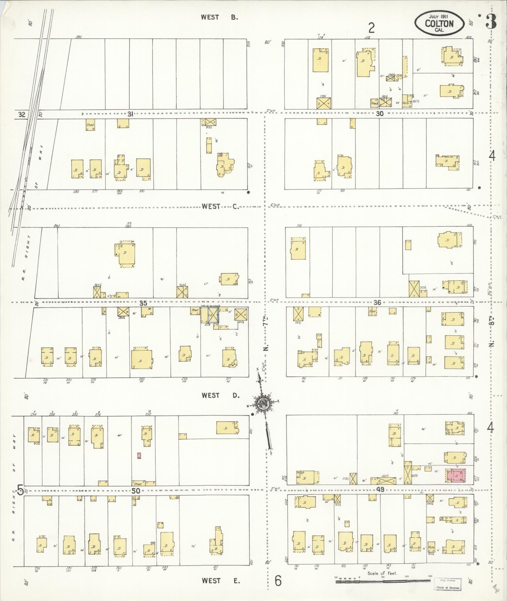 Sanborn Fire Insurance Map from Colton, San Bernardino County, California (1911), Sheet #0003 - Complete Map Set gallery image, historic Sanborn map, vintage wall art, California California