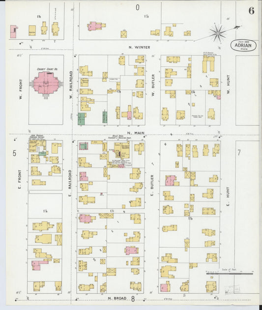 Sanborn Fire Insurance Map from Adrian, Lenawee County, Michigan (1899), Sheet #0006 - Historic Sanborn Fire Insurance Map Print, vintage old map wall art, antique decor, genealogy gift, Michigan Michigan map