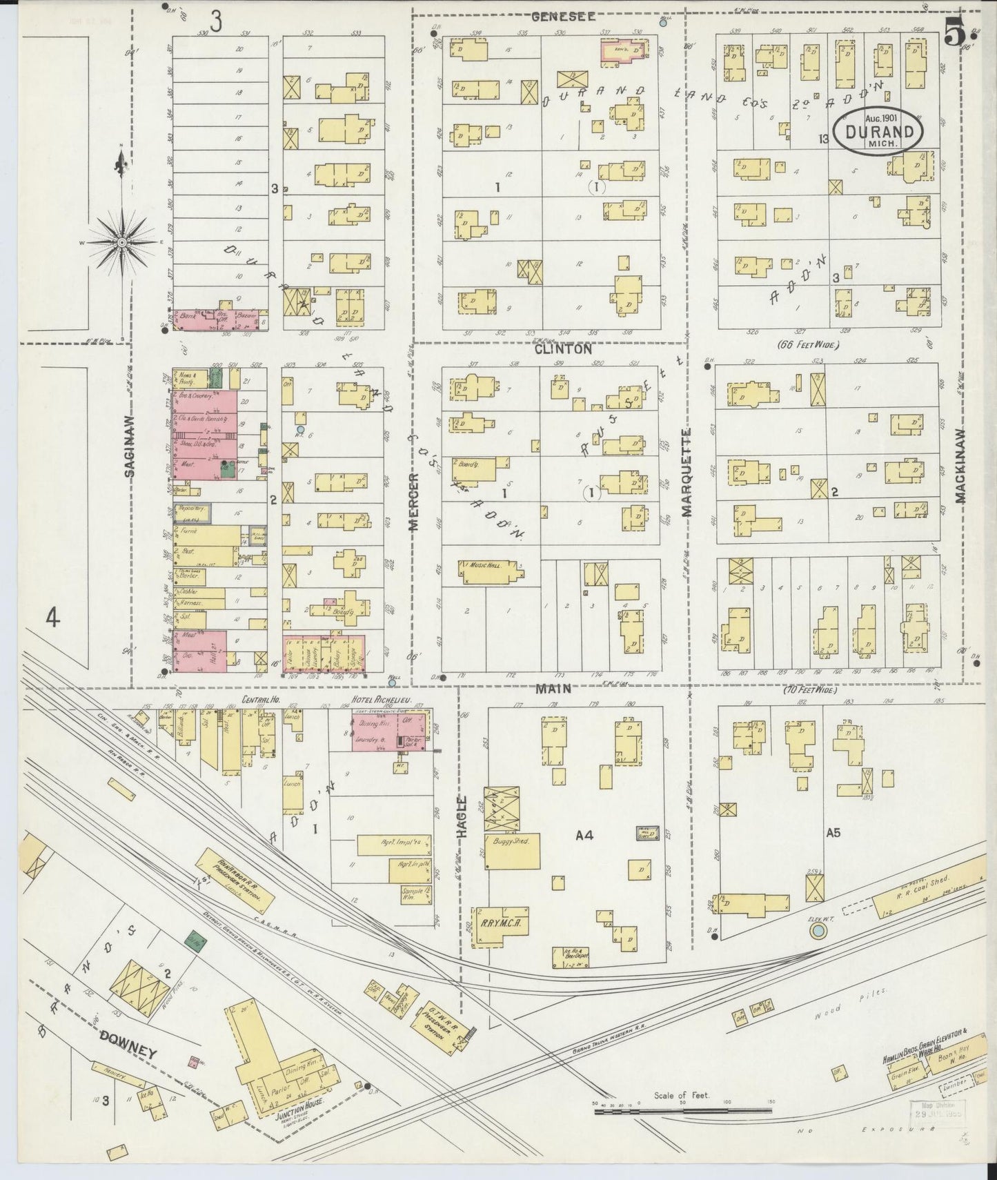 Sanborn Fire Insurance Map from Durand, Shiawassee County, Michigan (1901), Sheet #0005 - Historic Sanborn Fire Insurance Map Print, vintage old map wall art, antique decor, genealogy gift, Michigan Michigan map