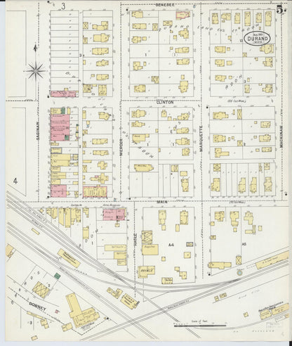 Sanborn Fire Insurance Map from Durand, Shiawassee County, Michigan (1901), Sheet #0005 - Historic Sanborn Fire Insurance Map Print, vintage old map wall art, antique decor, genealogy gift, Michigan Michigan map
