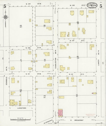 Sanborn Fire Insurance Map from Fort Meade, Polk County, Florida (1924), Sheet #0005 - Historic Sanborn Fire Insurance Map Print, vintage old map wall art, antique decor, genealogy gift, Florida Florida map