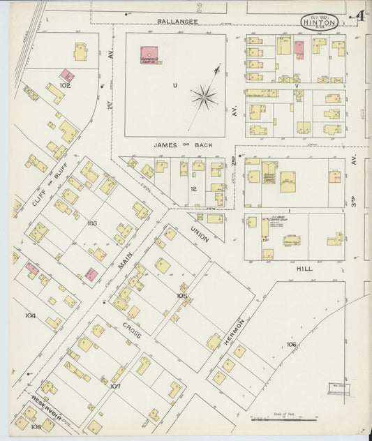 Sanborn Fire Insurance Map from Hinton, Summer County, West Virginia (1893), Sheet #0004 - Historic Sanborn Fire Insurance Map Print, vintage old map wall art, antique decor, genealogy gift, West Virginia West Virginia map