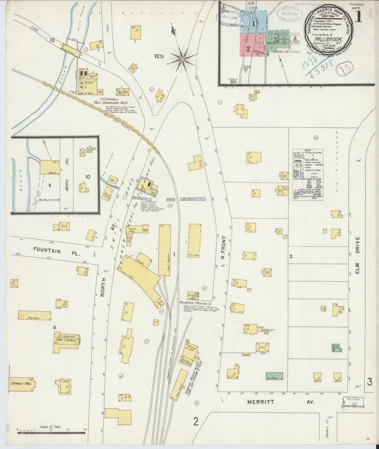 Sanborn Fire Insurance Map from Millbrook, Dutchess County, New York. (1898) – Historic Sanborn Fire Insurance Map Print