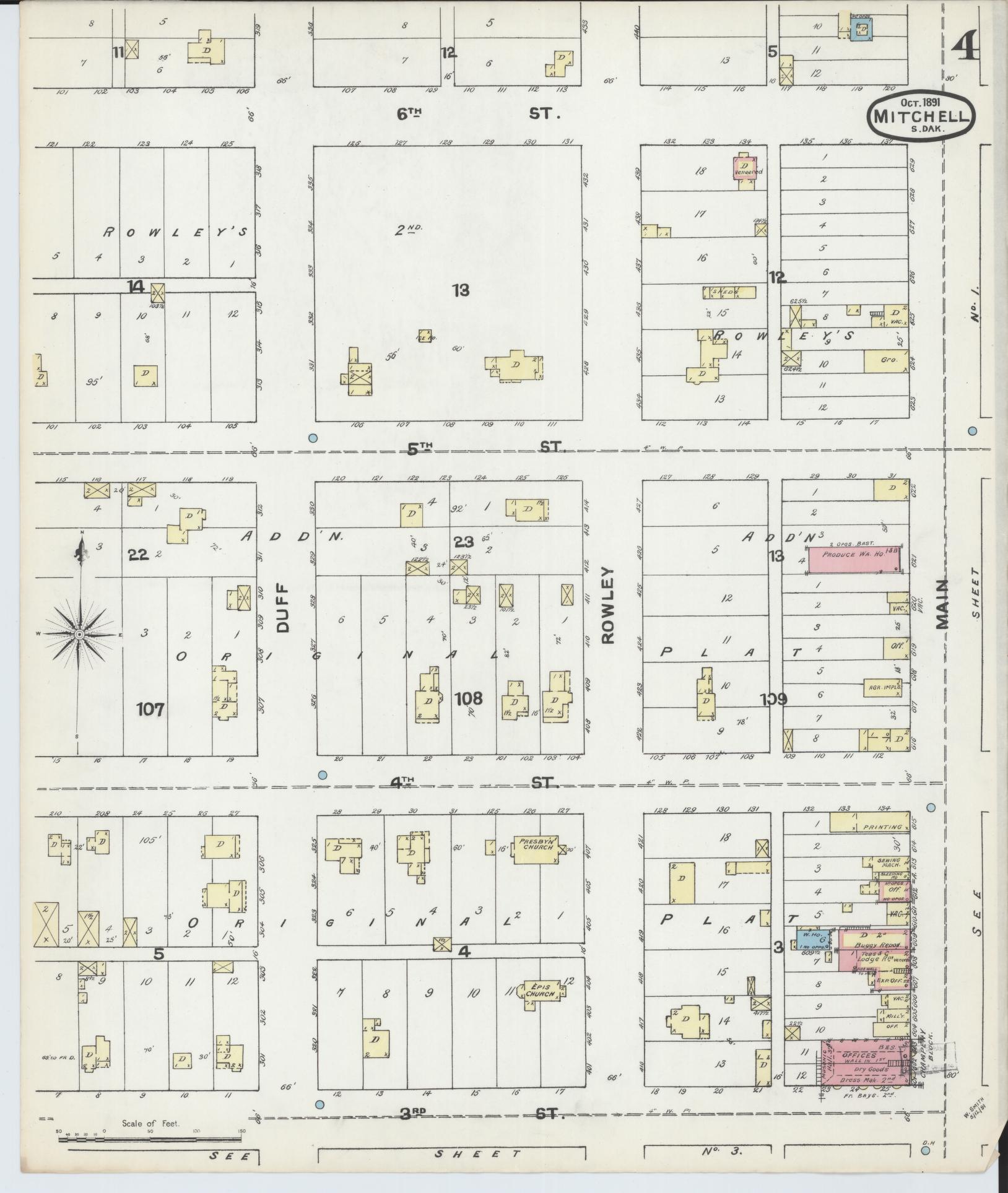 Sanborn Fire Insurance Map from Mitchell, Davison County, South Dakota (1891), Sheet #0004 - Complete Map Set gallery image, historic Sanborn map, vintage wall art, South Dakota South Dakota