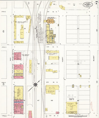 Sanborn Fire Insurance Map from Caldwell, Canyon County, Idaho (1921), Sheet #0007 - Complete Map Set gallery image, historic Sanborn map, vintage wall art, Idaho Idaho