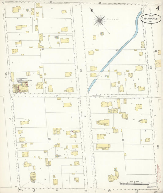 Sanborn Fire Insurance Map from Hayward, Alameda County, California (1896), Sheet #0004 - Historic Sanborn Fire Insurance Map Print, vintage old map wall art, antique decor, genealogy gift, California California map