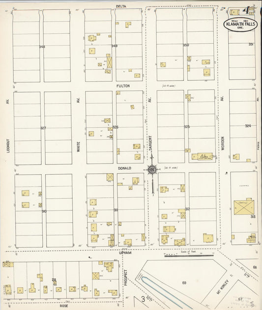 Sanborn Fire Insurance Map from Klamath Falls, Klamath County, Oregon (1911), Sheet #0004 - Historic Sanborn Fire Insurance Map Print, vintage old map wall art, antique decor, genealogy gift, Oregon Oregon map