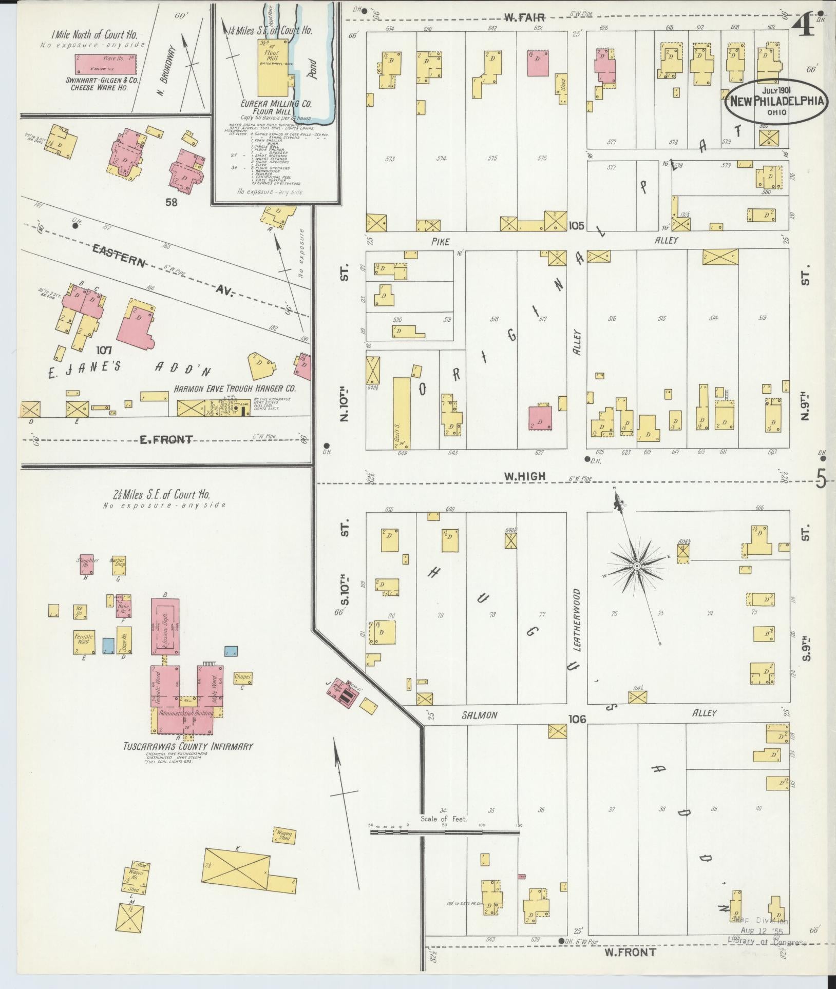 Sanborn Fire Insurance Map from New Philadelphia, Tuscarawas County, Ohio (1901), Sheet #0004 - Complete Map Set gallery image, historic Sanborn map, vintage wall art, Ohio Ohio