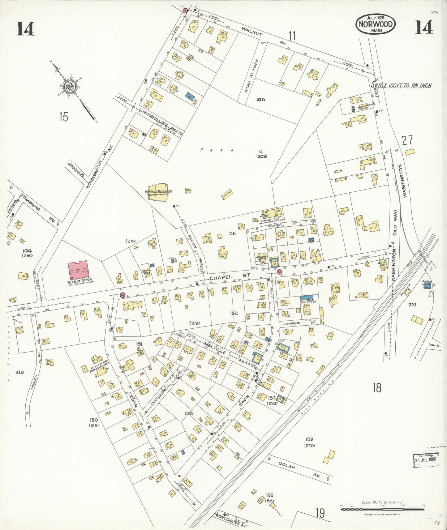 Sanborn Fire Insurance Map from Norwood, Norfolk County, Massachusetts (1923), Sheet #0014 - Complete Map Set gallery image, historic Sanborn map, vintage wall art, Massachusetts Massachusetts