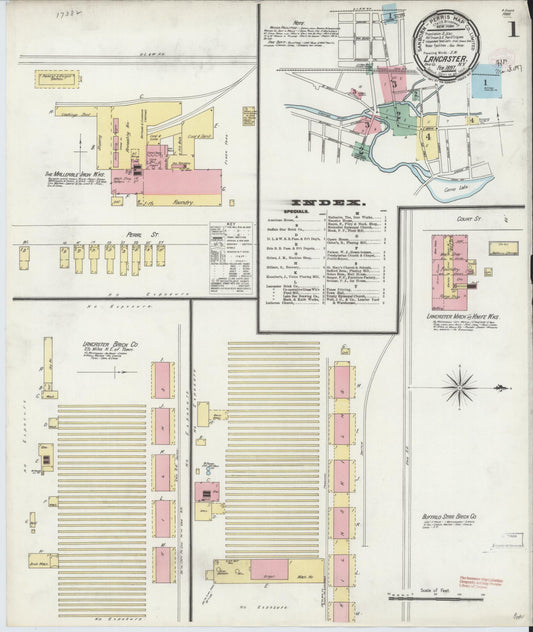 Sanborn Fire Insurance Map from Lancaster, Erie County, New York (1897), Sheet #0001 - Historic Sanborn Fire Insurance Map Print, vintage old map wall art, antique decor, genealogy gift, New York New York map