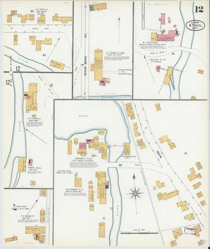 Sanborn Fire Insurance Map from Athol, Worcester County, Massachusetts (1900), Sheet #0012 - Historic Sanborn Fire Insurance Map Print, vintage old map wall art, antique decor, genealogy gift, Massachusetts Massachusetts map
