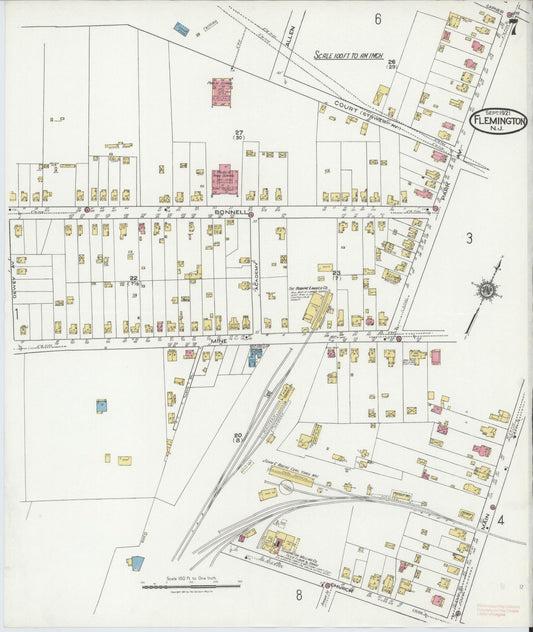 Sanborn Fire Insurance Map from Flemington, Hunterdon County, New Jersey (1921), Sheet #0007 - Historic Sanborn Fire Insurance Map Print, vintage old map wall art, antique decor, genealogy gift, New Jersey New Jersey map