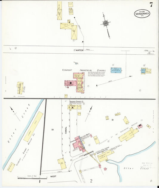 Sanborn Fire Insurance Map from Vergennes, Addison County, Vermont (1910), Sheet #0007 - Historic Sanborn Fire Insurance Map Print, vintage old map wall art, antique decor, genealogy gift, Vermont Vermont map