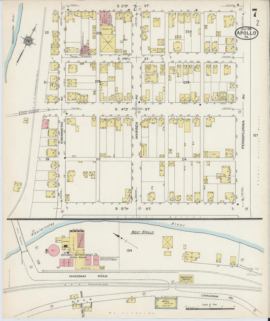Sanborn Fire Insurance Map from Apollo, Armstrong County, Pennsylvania (1915), Sheet #0007 - Historic Sanborn Fire Insurance Map Print, vintage old map wall art, antique decor, genealogy gift, Pennsylvania Pennsylvania map
