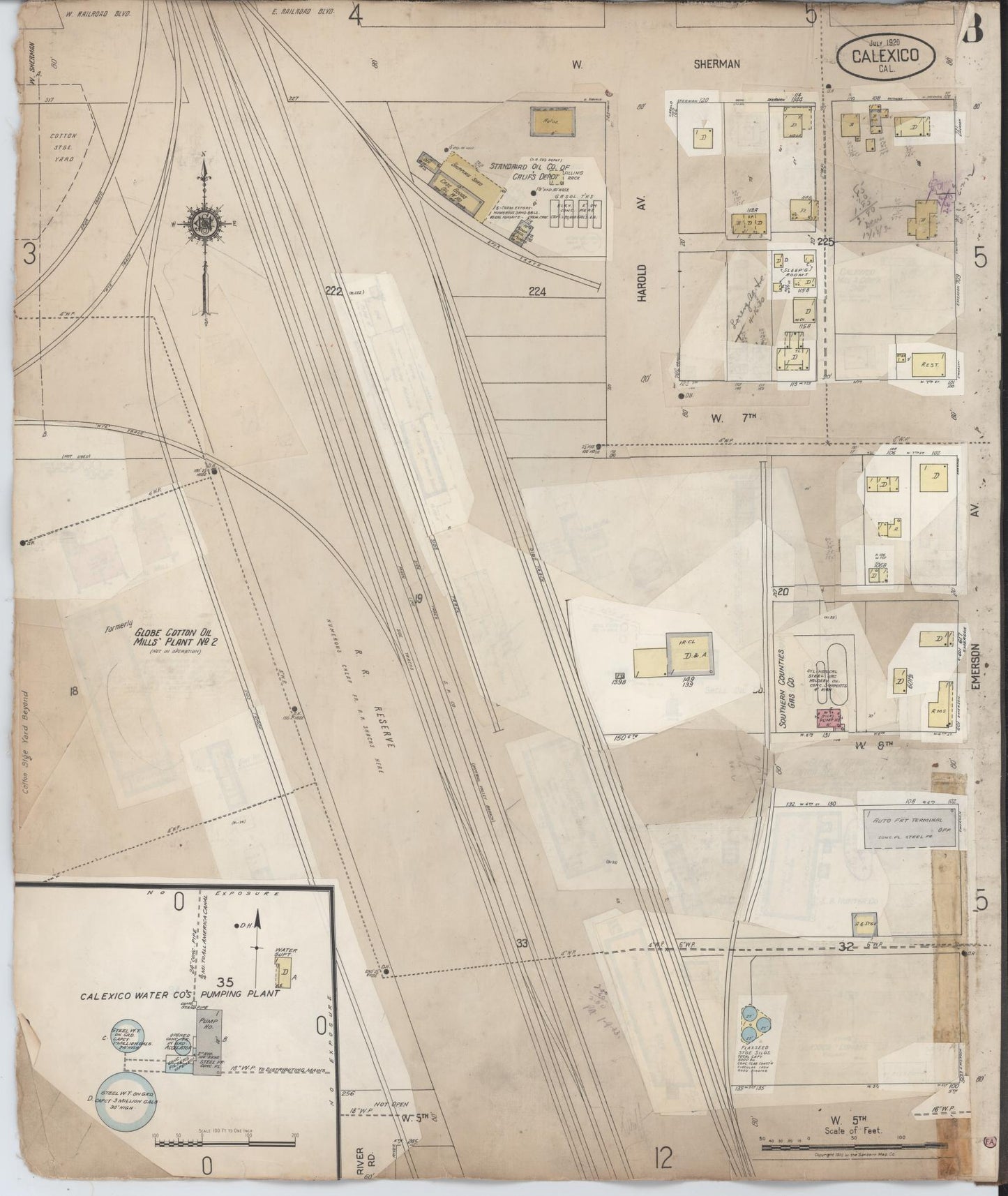 Sanborn Fire Insurance Map from Calexico, Imperial County, California (1956), Sheet #0008 - Historic Sanborn Fire Insurance Map Print, vintage old map wall art, antique decor, genealogy gift, California California map