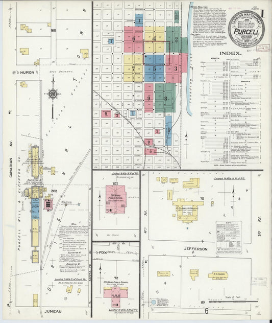 Sanborn Fire Insurance Map from Purcell, McClain County, Oklahoma (1909), Sheet #0001 - Historic Sanborn Fire Insurance Map Print, vintage old map wall art, antique decor, genealogy gift, Oklahoma Oklahoma map