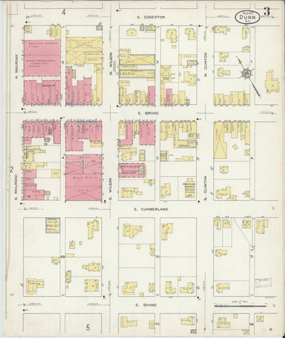Sanborn Fire Insurance Map from Dunn, Harnett County, North Carolina (1913), Sheet #0003 - Complete Map Set gallery image, historic Sanborn map, vintage wall art, North Carolina North Carolina