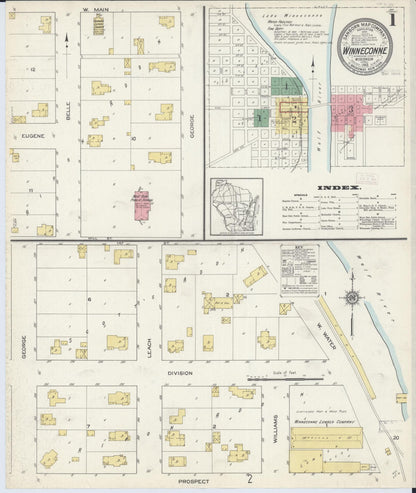 Sanborn Fire Insurance Map from Winneconne, Winnebago County, Wisconsin (1913), Sheet #0001 - Complete Map Set gallery image, historic Sanborn map, vintage wall art, Wisconsin Wisconsin