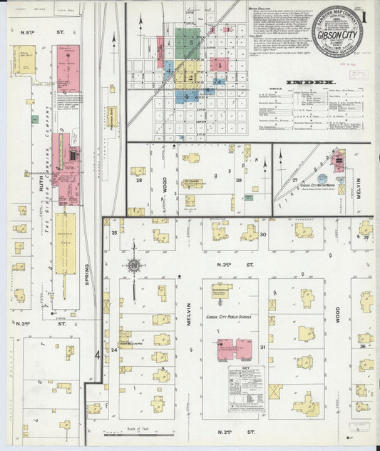 Sanborn Fire Insurance Map from Gibson City, Ford County, Illinois (1910), Sheet #0001 - Historic Sanborn Fire Insurance Map Print, vintage old map wall art, antique decor, genealogy gift, Illinois Illinois map