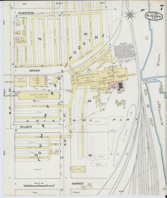 Sanborn Fire Insurance Map from Winona, Winona County, Minnesota (1889), Sheet #0007 - Historic Sanborn Fire Insurance Map Print, vintage old map wall art, antique decor, genealogy gift, Minnesota Minnesota map