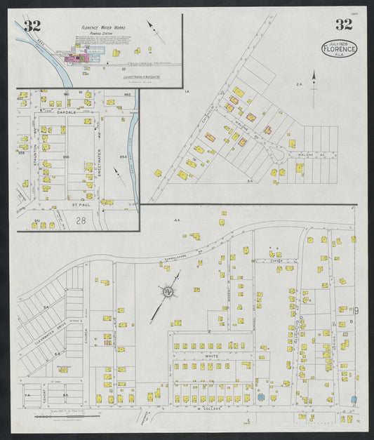 Sanborn Fire Insurance Map from Florence, Lauderdale County, Alabama (1928), Sheet #0032 - Historic Sanborn Fire Insurance Map Print, vintage old map wall art, antique decor, genealogy gift, Alabama Alabama map