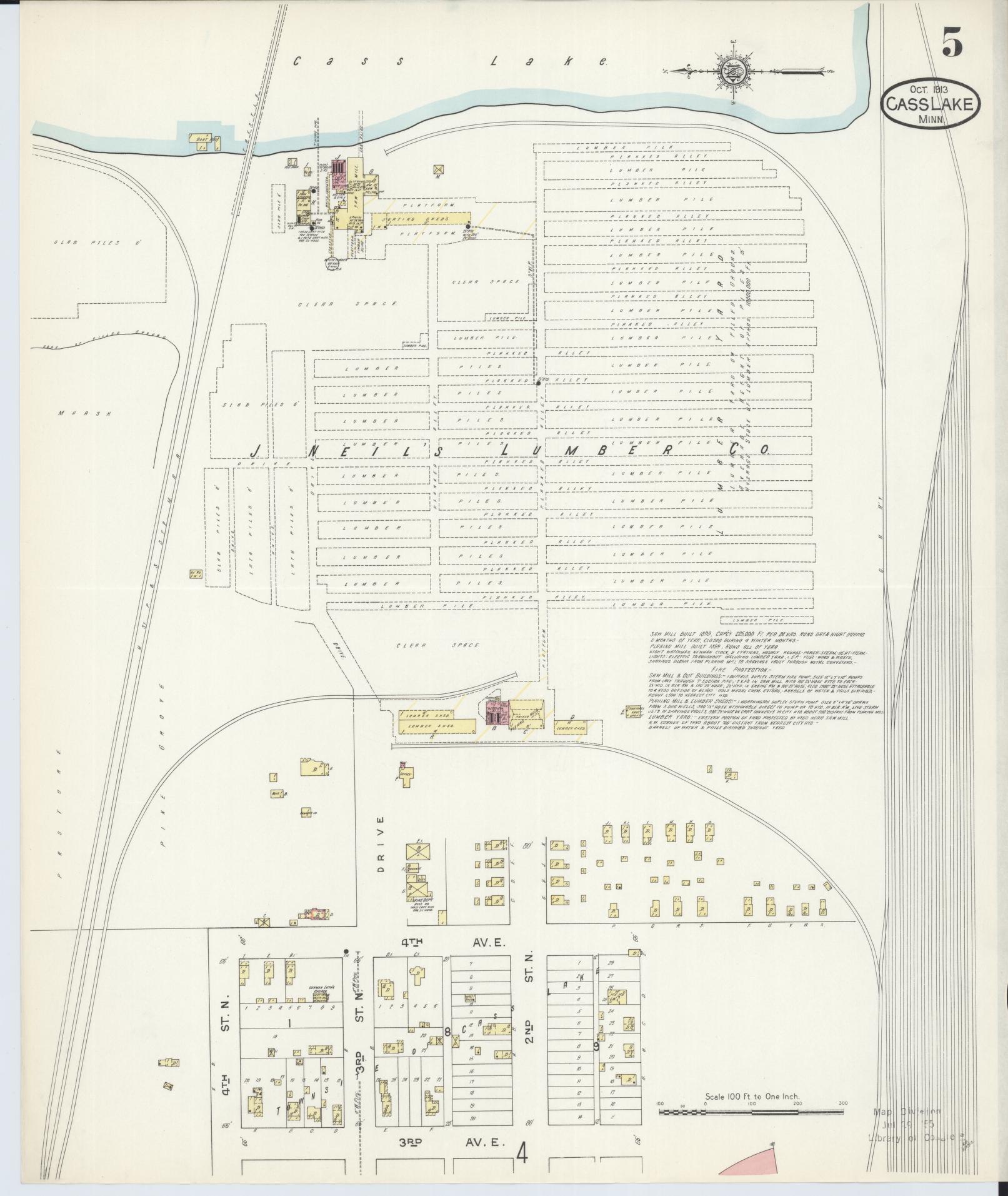 Sanborn Fire Insurance Map from Cass Lake, Cass County, Minnesota (1913), Sheet #0005 - Complete Map Set gallery image, historic Sanborn map, vintage wall art, Minnesota Minnesota