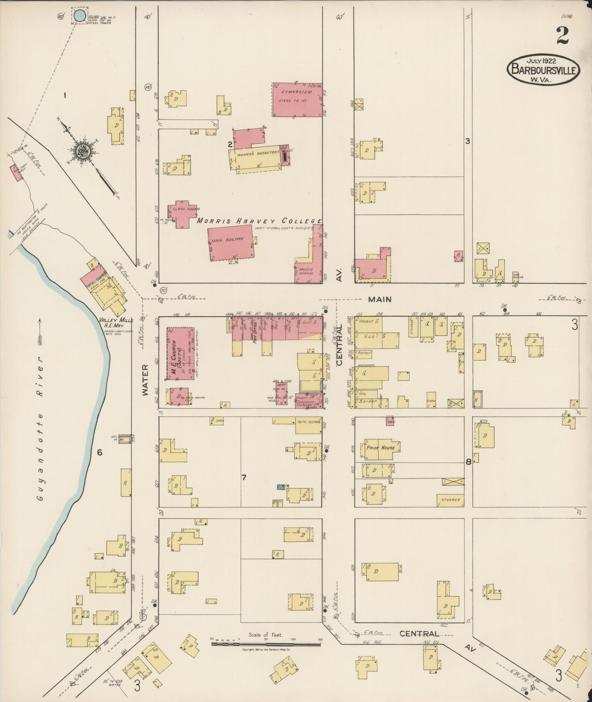 Sanborn Fire Insurance Map from Barboursville, Cabell County, West Virginia (1922), Sheet #0002 - Complete Map Set gallery image, historic Sanborn map, vintage wall art, West Virginia West Virginia