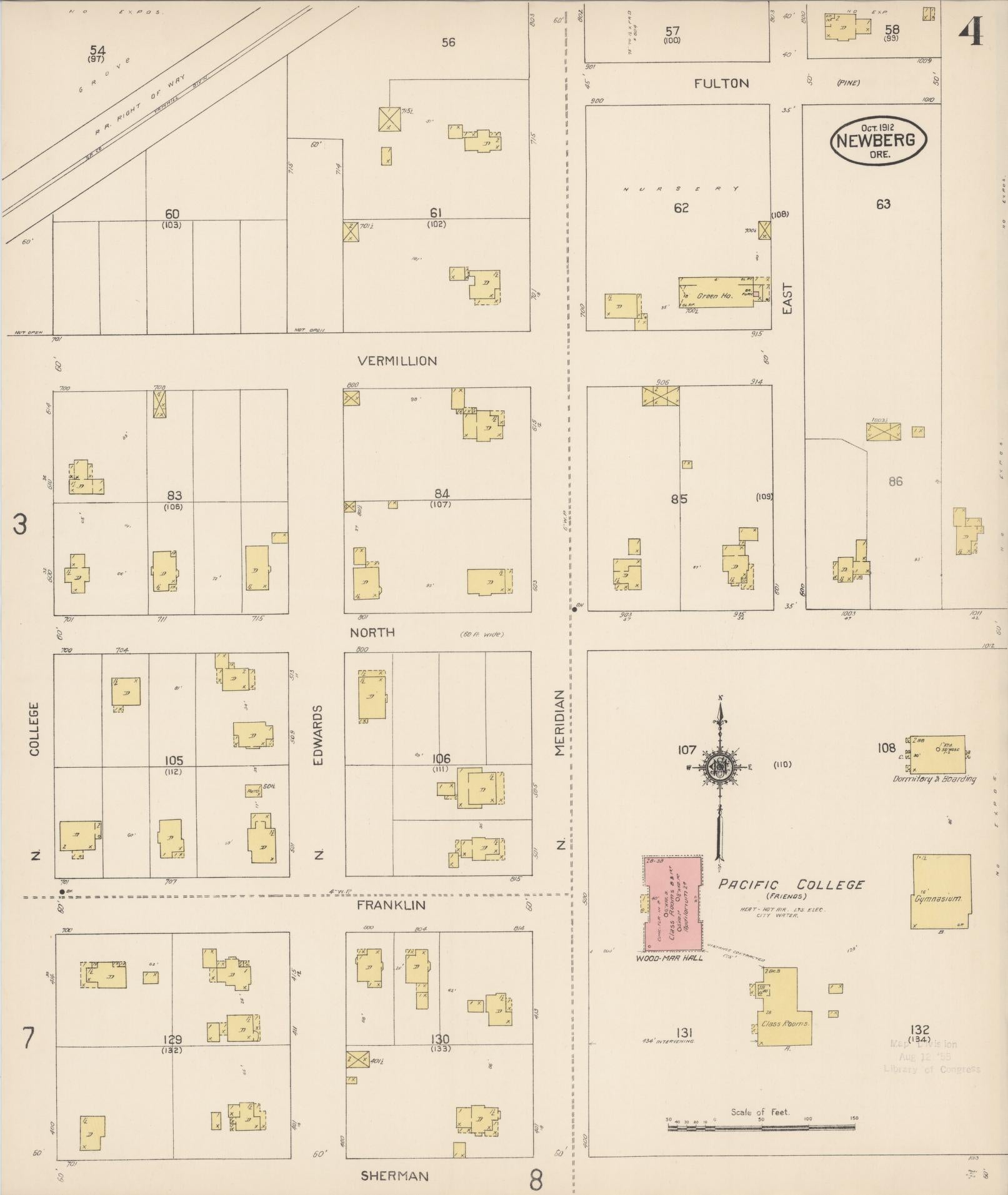 Sanborn Fire Insurance Map from Newberg, Yamhill County, Oregon (1912), Sheet #0004 - Complete Map Set gallery image, historic Sanborn map, vintage wall art, Oregon Oregon