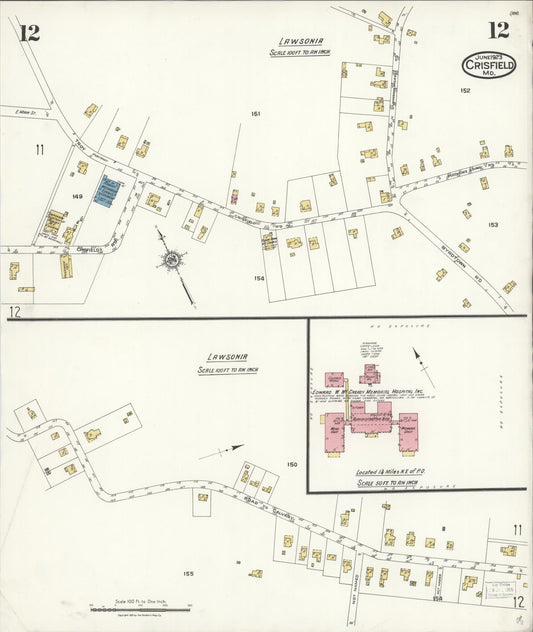 Sanborn Fire Insurance Map from Crisfield, Somerset County, Maryland (1923), Sheet #0012 - Historic Sanborn Fire Insurance Map Print, vintage old map wall art, antique decor, genealogy gift, Maryland Maryland map