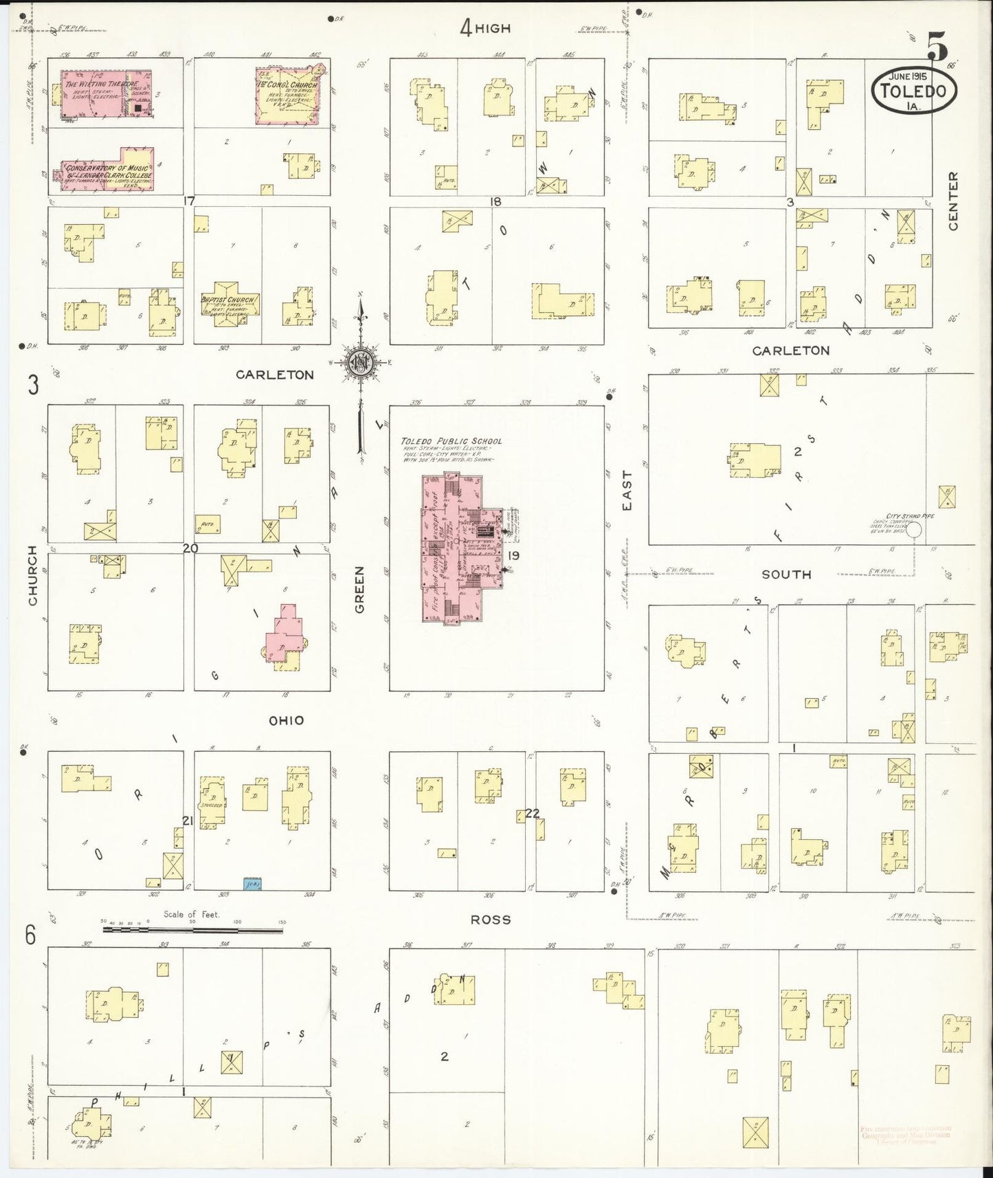 Sanborn Fire Insurance Map from Toledo, Tama County, Iowa (1915), Sheet #0005 - Historic Sanborn Fire Insurance Map Print, vintage old map wall art