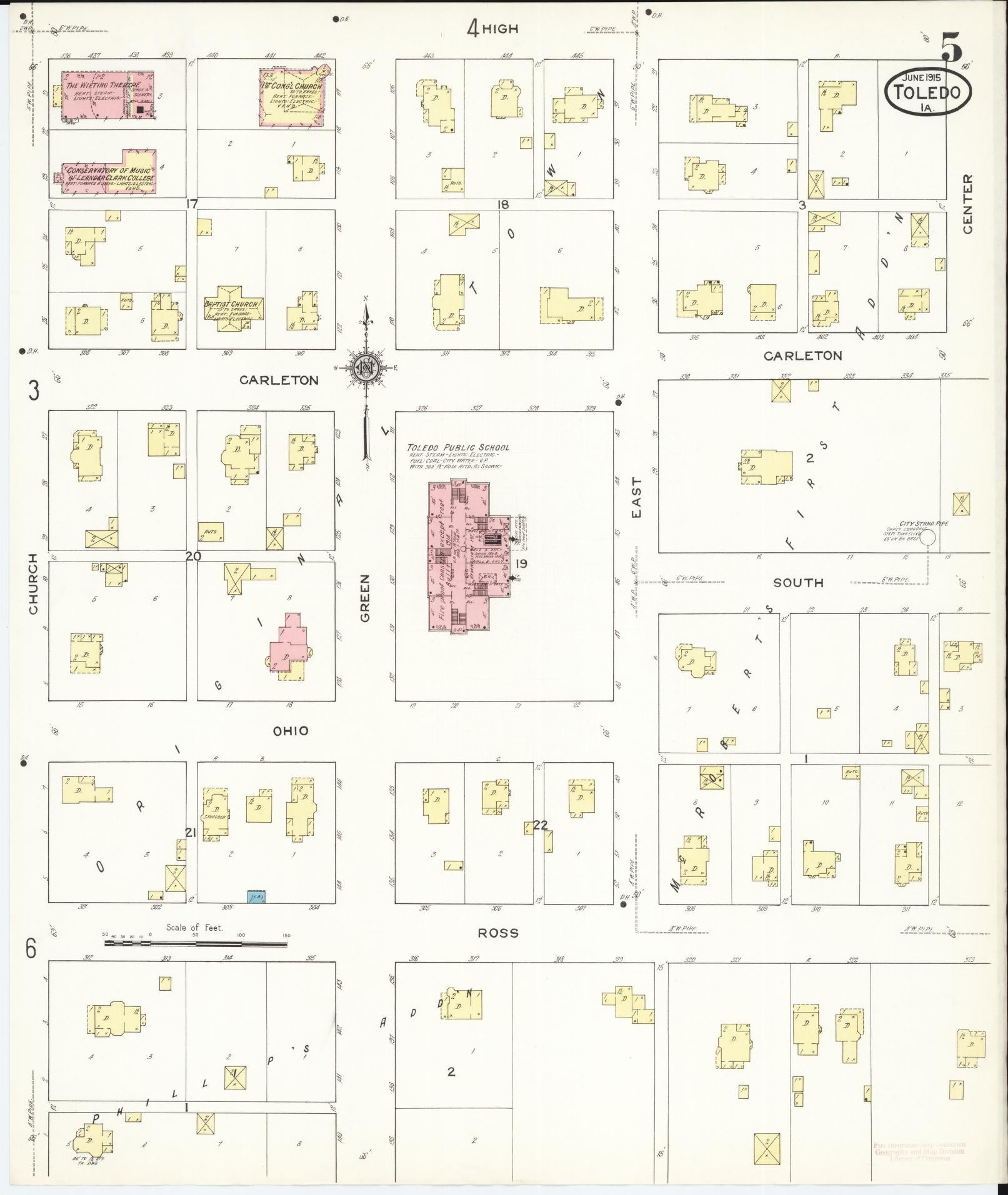 Sanborn Fire Insurance Map from Toledo, Tama County, Iowa (1915), Sheet #0005 - Historic Sanborn Fire Insurance Map Print, vintage old map wall art