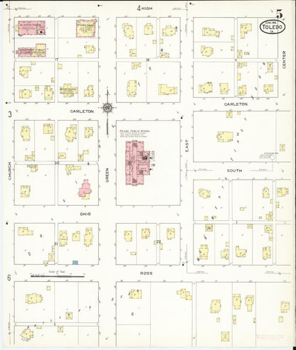 Sanborn Fire Insurance Map from Toledo, Tama County, Iowa (1915), Sheet #0005 - Historic Sanborn Fire Insurance Map Print, vintage old map wall art