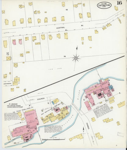 Sanborn Fire Insurance Map from East Hartford, Hartford County, Connecticut (1908), Sheet #0016 - Complete Map Set gallery image, historic Sanborn map, vintage wall art, Connecticut Connecticut