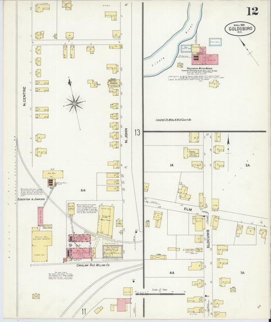 Sanborn Fire Insurance Map from Goldsboro, Wayne County, North Carolina (1908), Sheet #0012 - Historic Sanborn Fire Insurance Map Print, vintage old map wall art, antique decor, genealogy gift, North Carolina North Carolina map