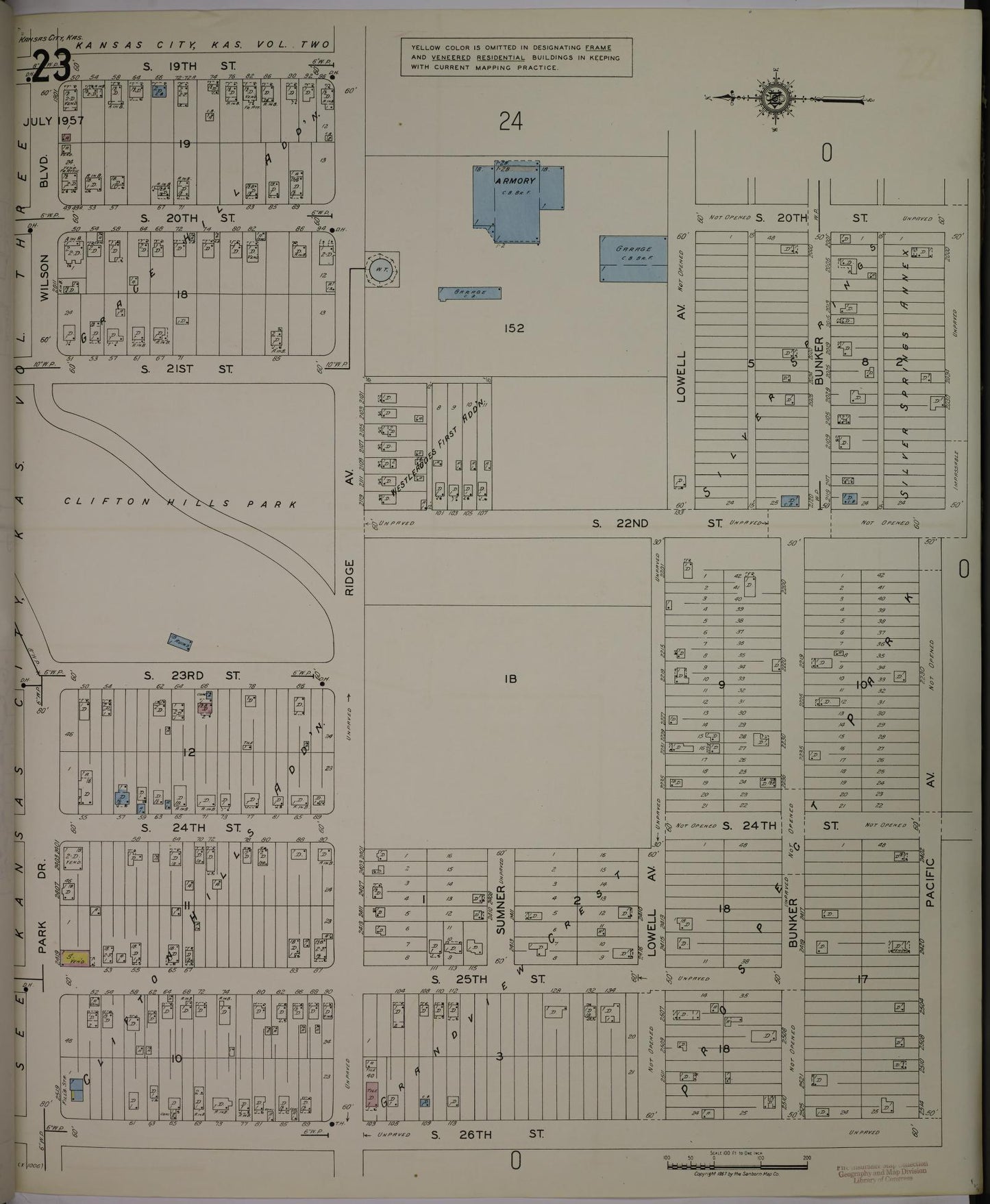 Sanborn Fire Insurance Map from Kansas City, Wyandotte County, Kansas (1957), Sheet #0023 - Complete Map Set gallery image, historic Sanborn map, vintage wall art, Kansas Kansas