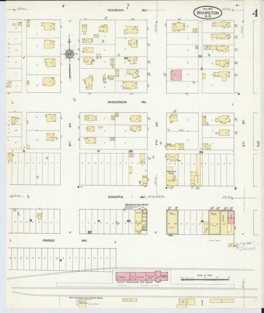 Sanborn Fire Insurance Map from Wahpeton, Richland County, North Dakota (1910), Sheet #0004 - Historic Sanborn Fire Insurance Map Print, vintage old map wall art, antique decor, genealogy gift, North Dakota North Dakota map