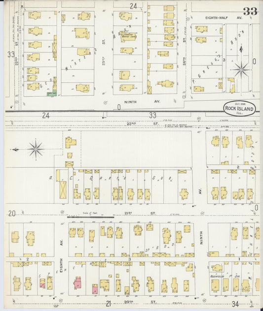 Sanborn Fire Insurance Map from Rock Island, Rock Island County, Illinois (1898), Sheet #0033 - Historic Sanborn Fire Insurance Map Print, vintage old map wall art, antique decor, genealogy gift, Illinois Illinois map