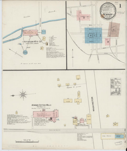 Sanborn Fire Insurance Map from Newnan, Coweta County, Georgia (1889), Sheet #0001 - Complete Map Set gallery image, historic Sanborn map, vintage wall art, Georgia Georgia