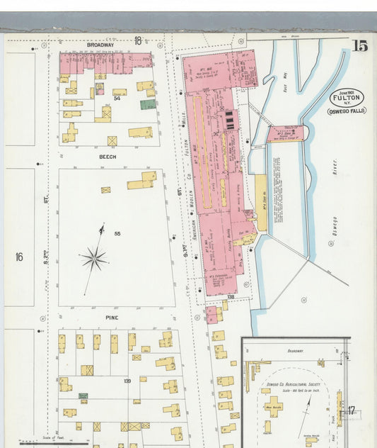 Sanborn Fire Insurance Map from Fulton, Oswego County, New York (1901), Sheet #0015 - Historic Sanborn Fire Insurance Map Print, vintage old map wall art, antique decor, genealogy gift, New York New York map