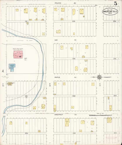 Sanborn Fire Insurance Map from American Falls, Power County, Idaho (1911), Sheet #0005 - Complete Map Set gallery image, historic Sanborn map, vintage wall art, Idaho Idaho