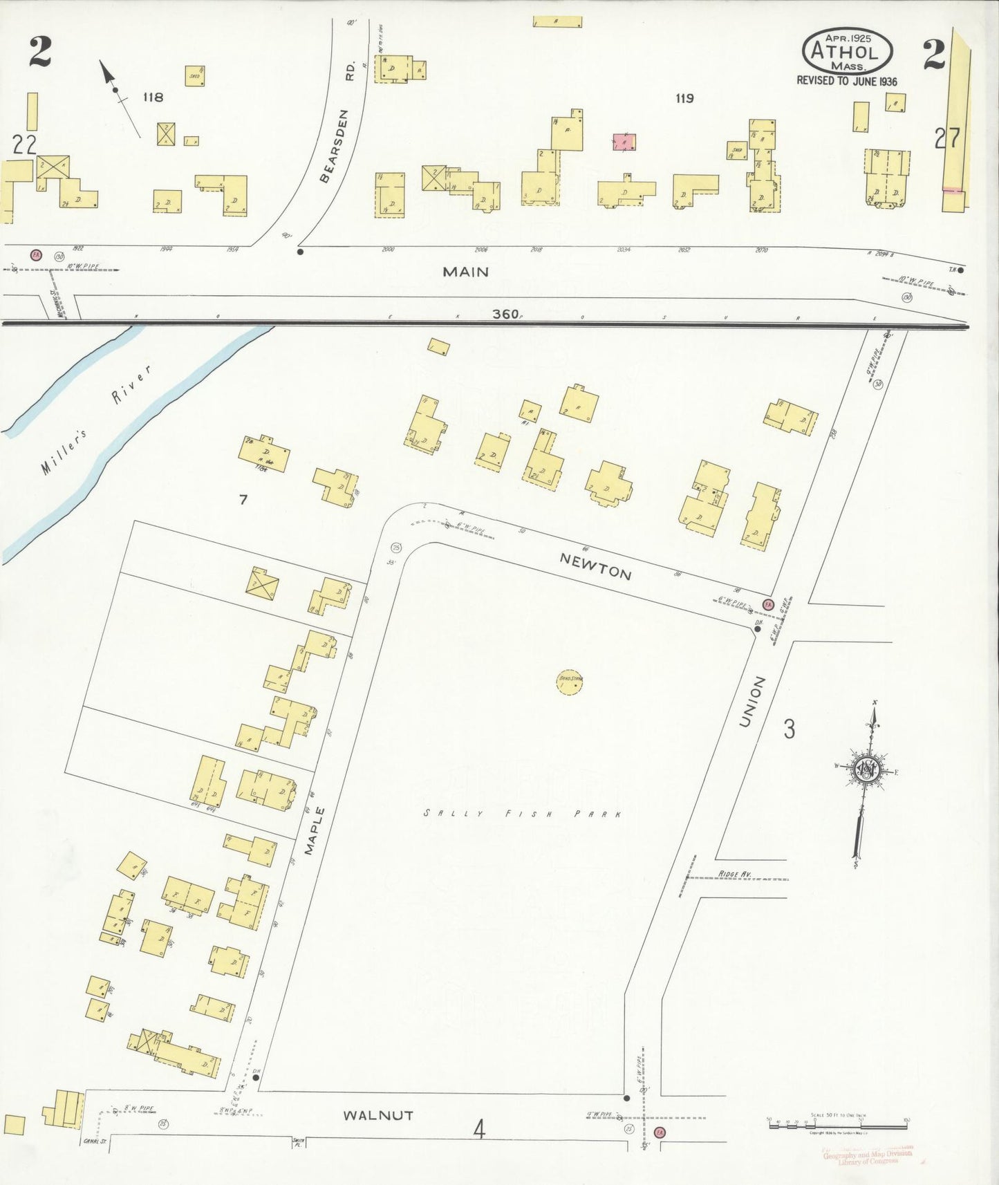Sanborn Fire Insurance Map from Athol, Worcester County, Massachusetts (1936), Sheet #0002 - Complete Map Set gallery image, historic Sanborn map, vintage wall art, Massachusetts Massachusetts