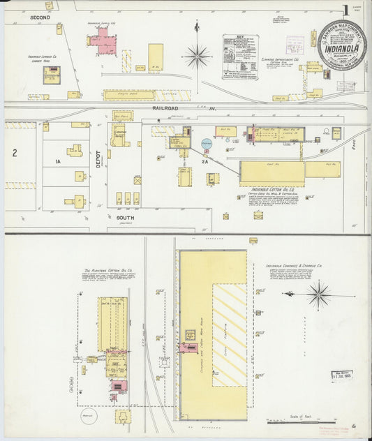 Sanborn Fire Insurance Map from Indianola, Sunflower County, Mississippi (1905), Sheet #0001 - Complete Map Set gallery image, historic Sanborn map, vintage wall art, Mississippi Mississippi