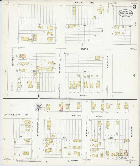 Sanborn Fire Insurance Map from Brainerd, Crow Wing County, Minnesota (1907), Sheet #0003 - Historic Sanborn Fire Insurance Map Print, vintage old map wall art, antique decor, genealogy gift, Minnesota Minnesota map