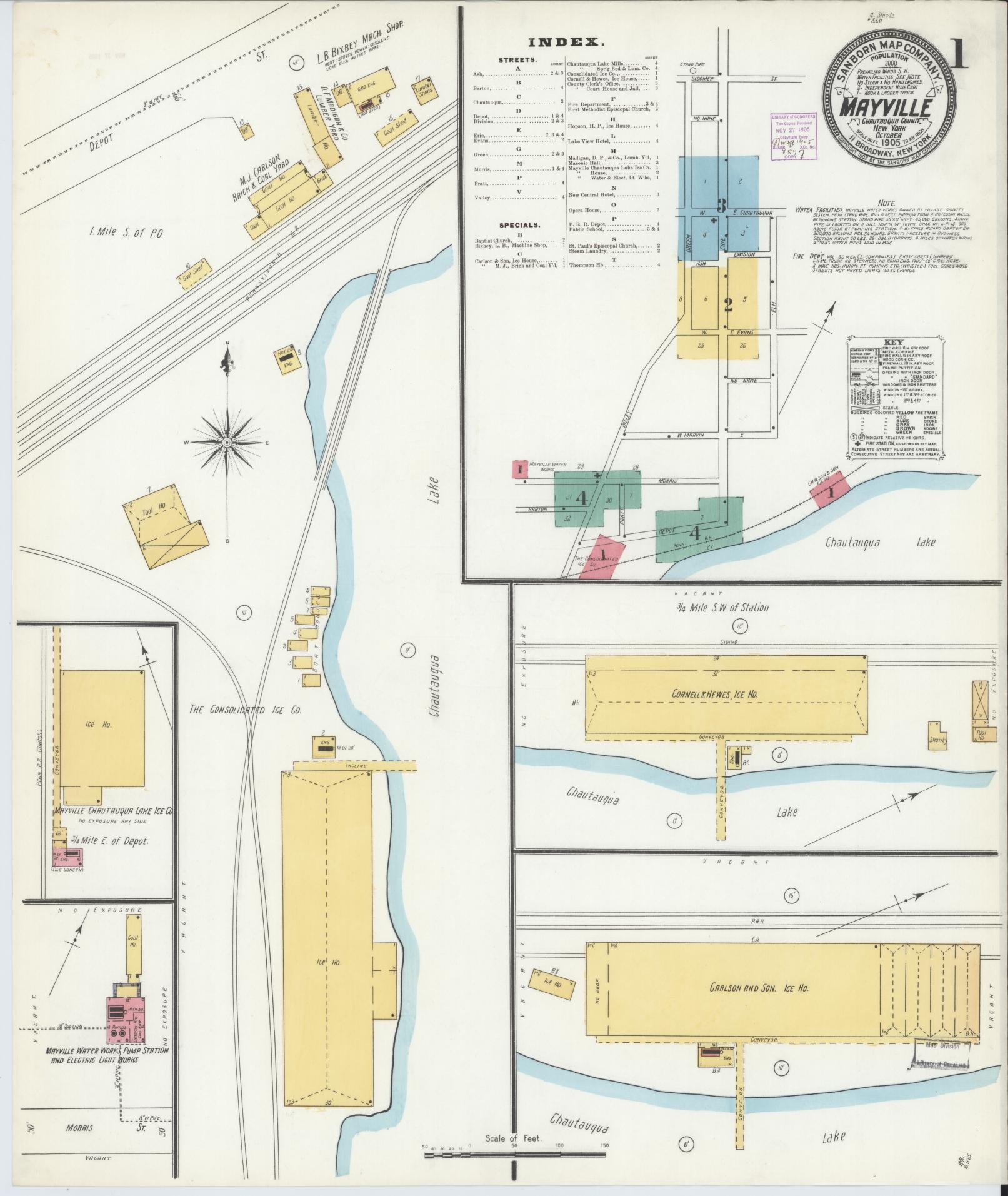 Sanborn Fire Insurance Map from Mayville, Chautauqua County, New York. (1905) – Historic Sanborn Fire Insurance Map Print