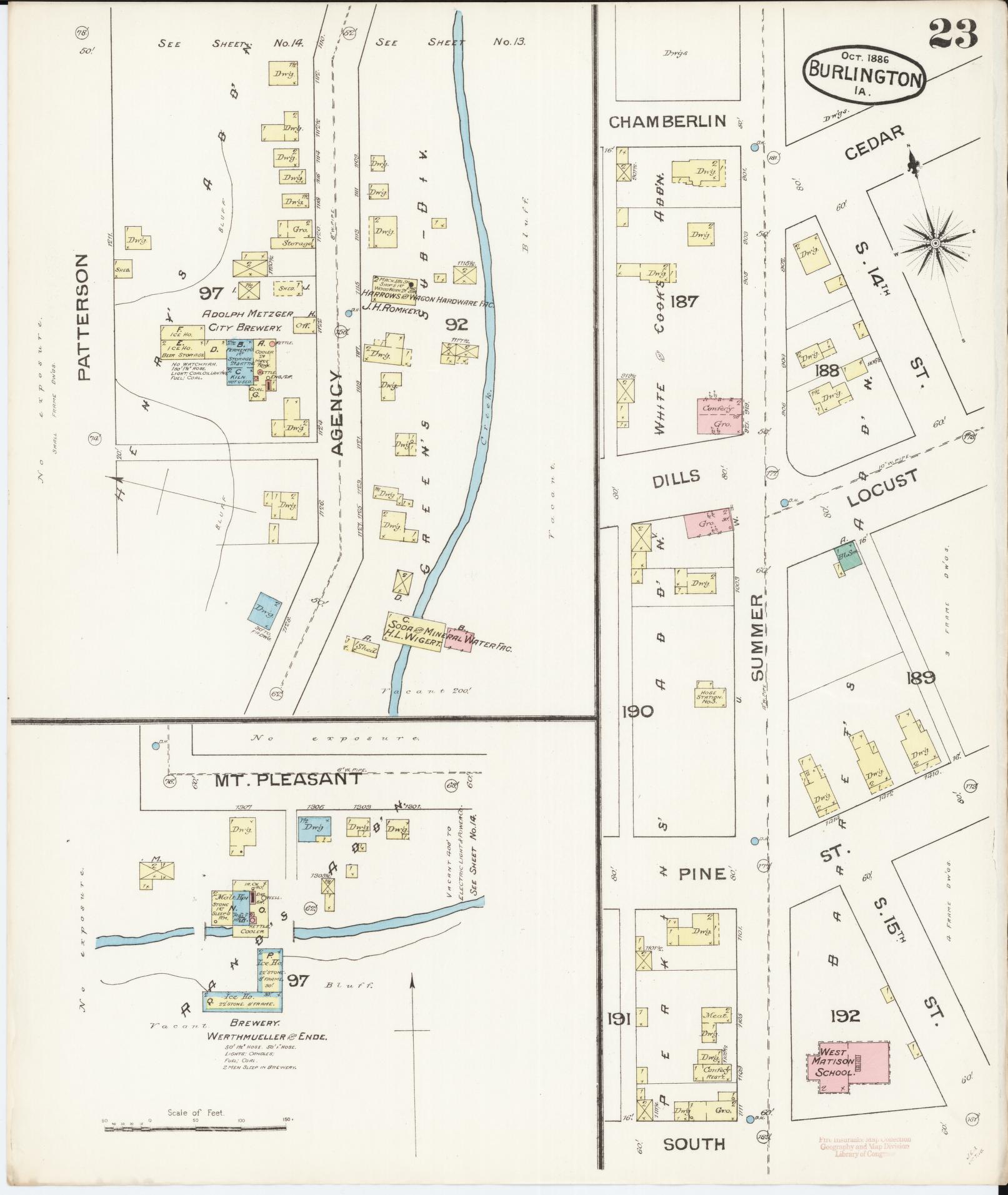 Sanborn Fire Insurance Map from Burlington, Des Moines County, Iowa (1888), Sheet #0023 - Historic Sanborn Fire Insurance Map Print, vintage old map wall art