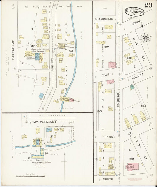 Sanborn Fire Insurance Map from Burlington, Des Moines County, Iowa (1888), Sheet #0023 - Historic Sanborn Fire Insurance Map Print, vintage old map wall art