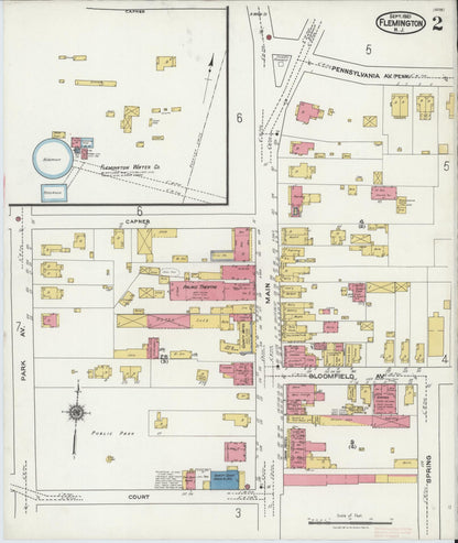 Sanborn Fire Insurance Map from Flemington, Hunterdon County, New Jersey (1921), Sheet #0002 - Complete Map Set gallery image, historic Sanborn map, vintage wall art, New Jersey New Jersey