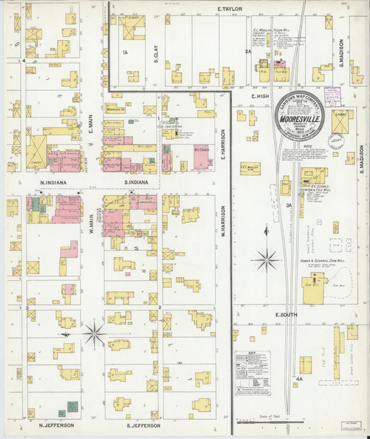Sanborn Fire Insurance Map from Mooresville, Morgan County, Indiana (1902), Sheet #0001 - Historic Sanborn Fire Insurance Map Print, vintage old map wall art, antique decor, genealogy gift, Indiana Indiana map