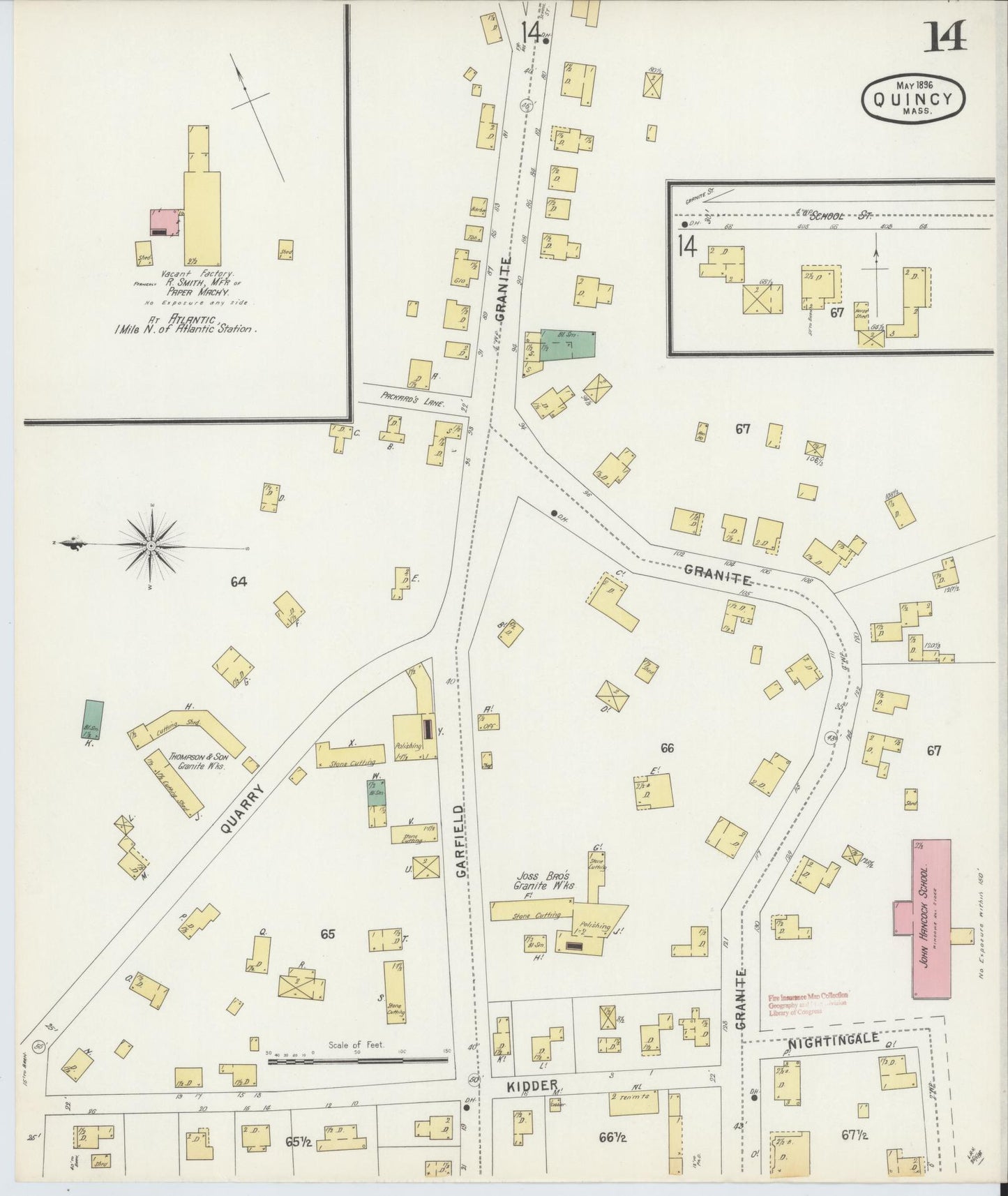 Sanborn Fire Insurance Map from Quincy, Norfolk County, Massachusetts (1896), Sheet #0014 - Historic Sanborn Fire Insurance Map Print, vintage old map wall art, antique decor, genealogy gift, Massachusetts Massachusetts map